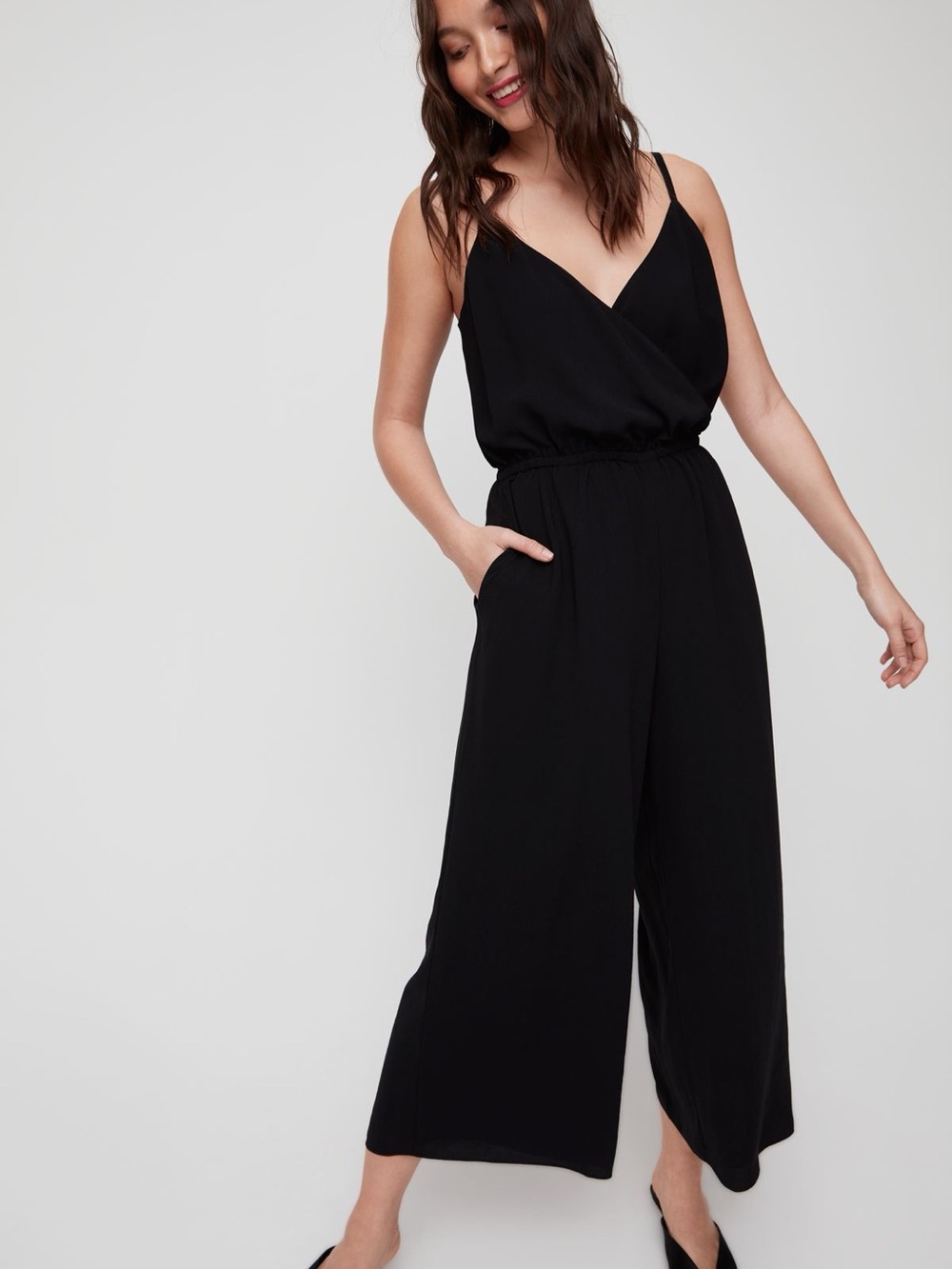 Aritzia Wilfred Melodie Jumpsuit Black V-Neck Wide-Leg Jumpsuit